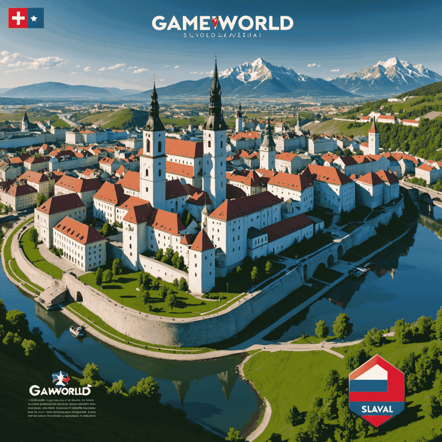 A visual representation of GameWorldBet's influence on Slovakia's gaming industry, showing growth charts and iconic Slovak landmarks
